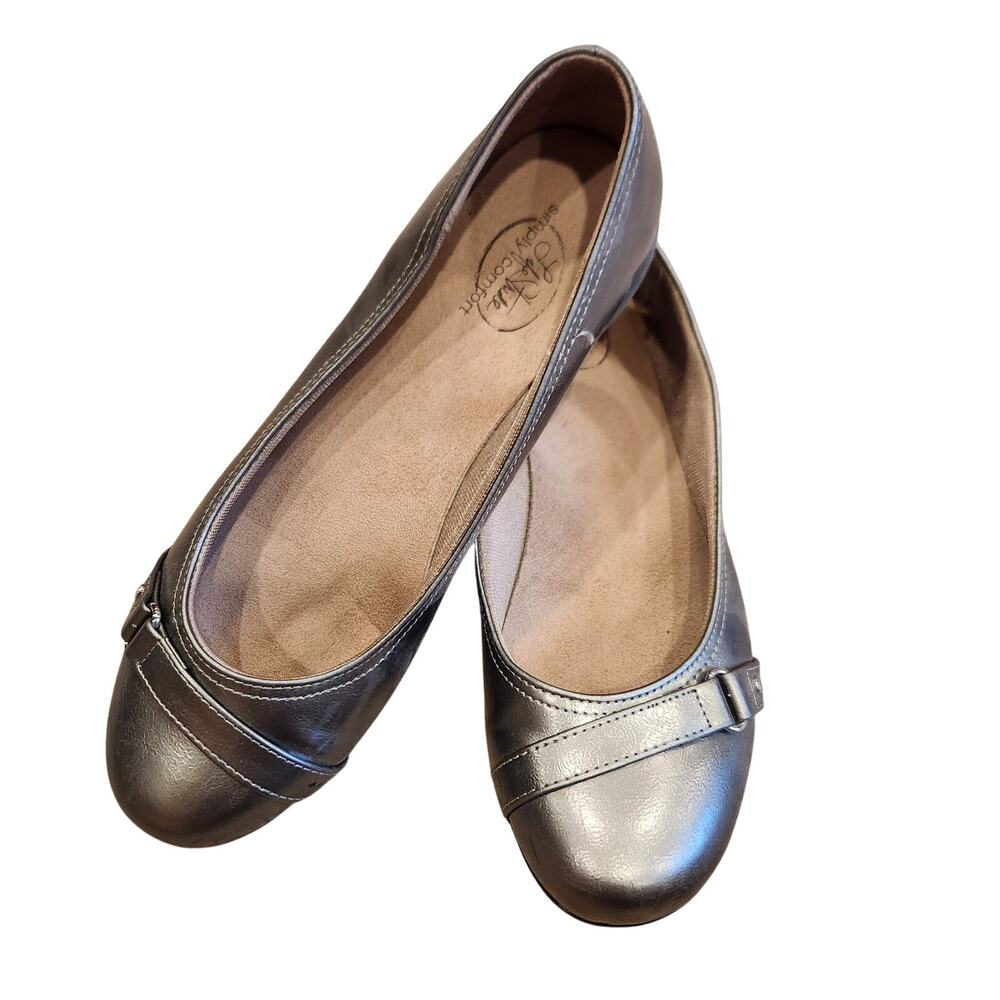 LifeStride Simply Comfort Ballet Flats‎ 10 M Gray Metallic Leatherette; Strap